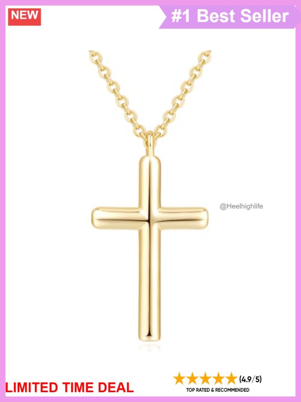 14K Gold Plated Cross Necklace O-Link Chain Pendant